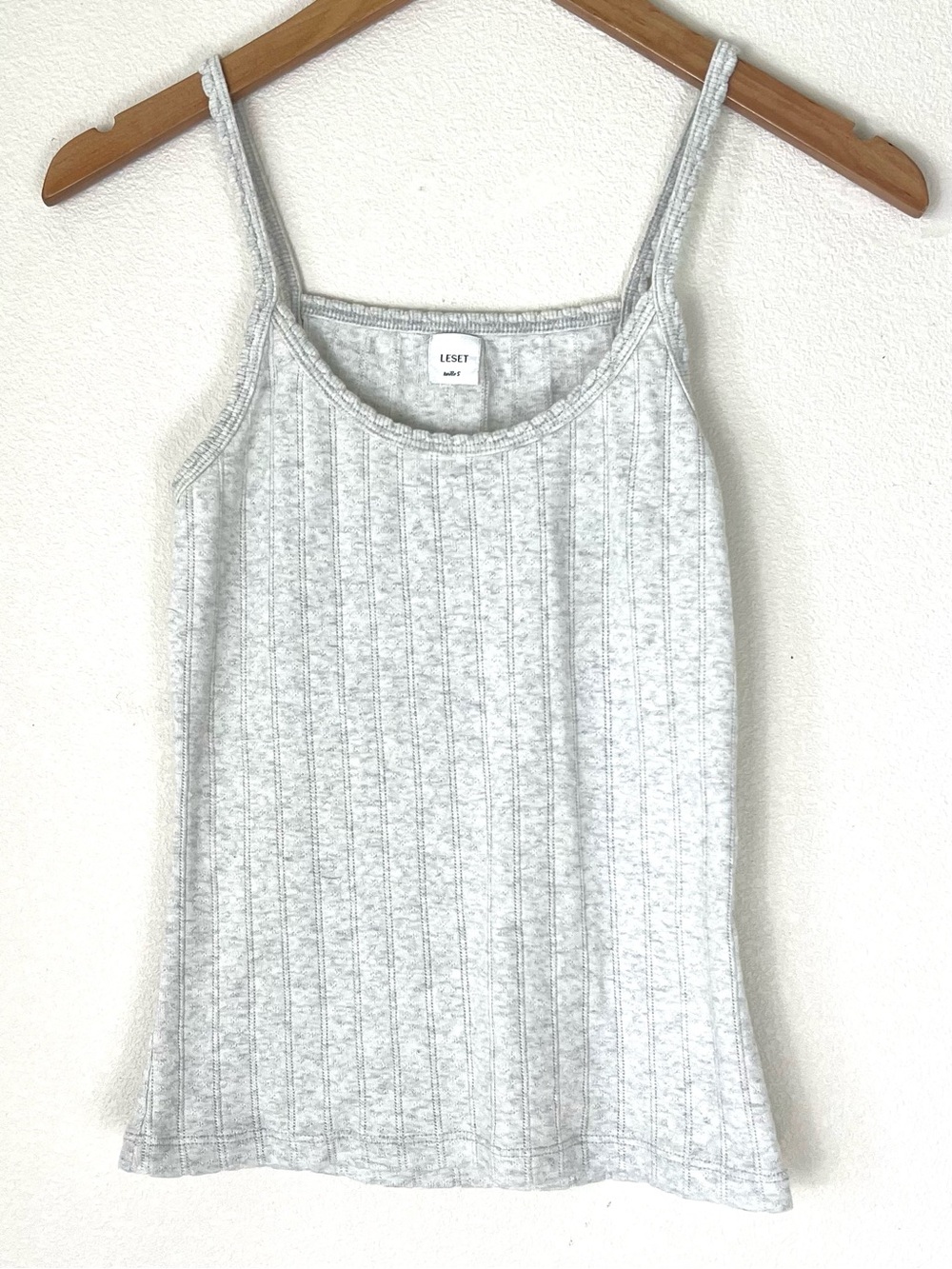 LESET Light Gray Ribbed Cotton Pointelle Tank Top Small